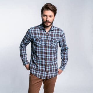 Clothing Prince Oliver Check Shirt Blue / Orange / White / Yellow 100% Cotton (Modern Fit)