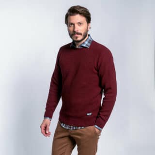 Clothing Prince Oliver Bordeaux Round Neck Sweater with Jacquard Knitting (Modern Fit)
