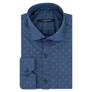 Clothing Prince Oliver Blue Shirt with Green Micro Design (Modern Fit)