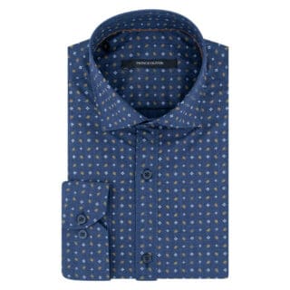 Clothing Prince Oliver Blue Shirt with Design (Modern Fit)