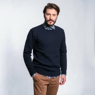 Clothing Prince Oliver Dark Blue Round Neck Sweater with Jacquard Knitting 100% Cotton (Modern Fit)