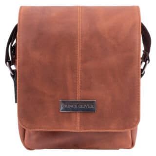 Men Prince Oliver Ανδρική Τσάντα Ταχυδρόμου Δερμάτινη Καφέ Ανοιχτό “Original Leather”