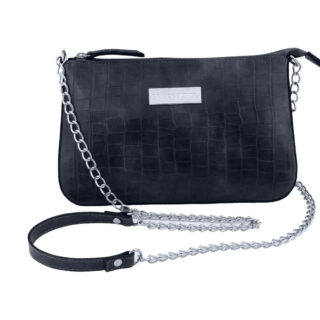 Women Γυναικεία Τσάντα Chain Bag Μαύρη Croco Eco Leather