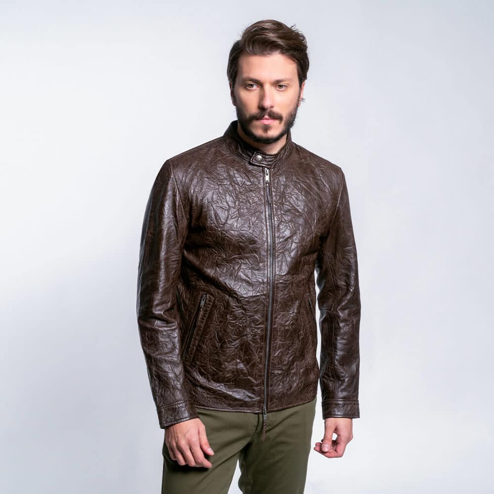 Men Prince Oliver Racer Jacket Καφέ 100% Leather (Modern Fit) 9