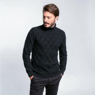 Clothing Prince Oliver Black Knitted Turtleneck Blouse 100% Cotton (Modern Fit)