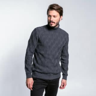 Clothing Prince Oliver Dark Grey Knitted Turtleneck Blouse 100% Cotton (Modern Fit)