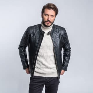 Men Prince Oliver Racer Jacket Μαύρο 100% Leather (Modern Fit)