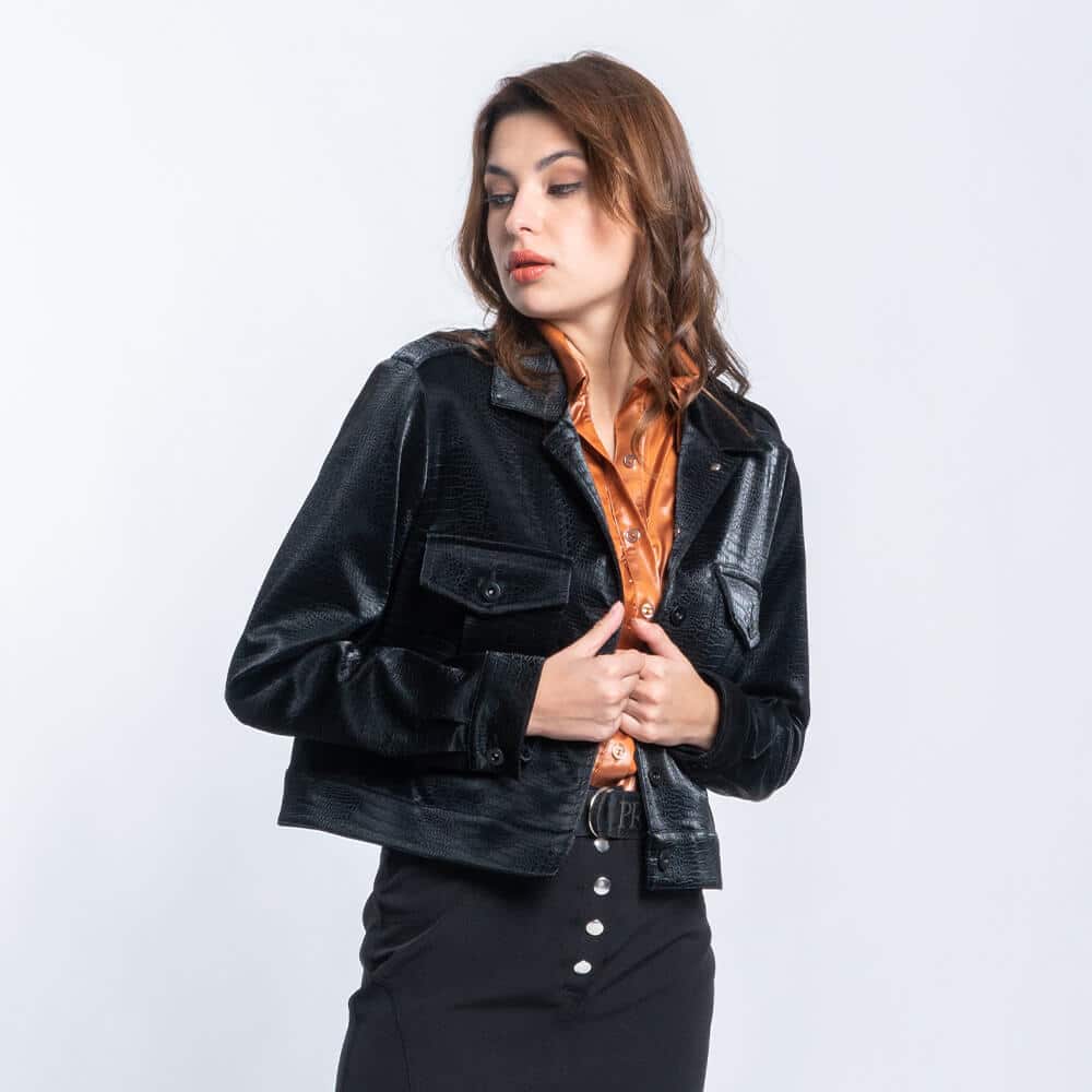  Prince Oliver Κοντό Jacket Μαύρο Snake Print Eco Leather 2025