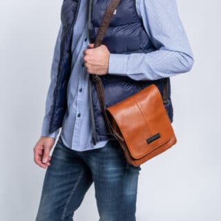 Men Prince Oliver Ανδρική Τσάντα Ταχυδρόμου Δερμάτινη Καφέ Ανοιχτό “Original Leather” 3