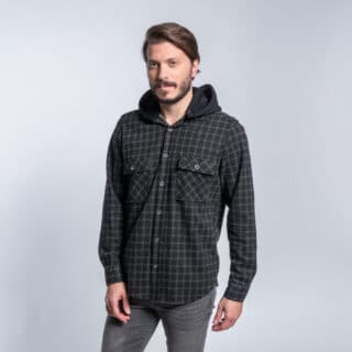 Men Πουκάμισο Καρό Flannel Μαύρο/Πράσινο (Modern Fit) 100% Cotton