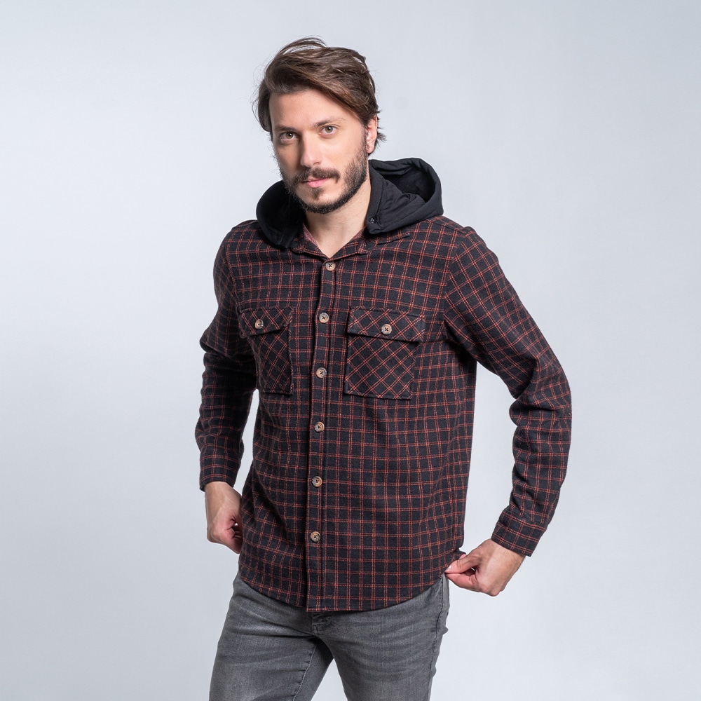 Πουκάμισο Καρό Flannel Μαύρο/Κόκκινο (Modern Fit) 100% Cotton New Arrival