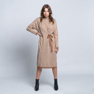 Clothing Prince Oliver Brown/White Women’s Knitted Pied-de-poule Dress