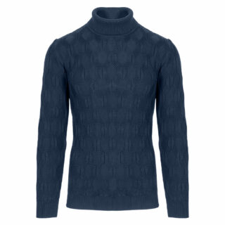 Clothing Prince Oliver Blue Knitted Turtleneck Blouse 100% Cotton (Modern Fit)