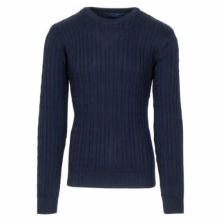 Clothing Prince Oliver Blue Round Neck Knitted Sweater Jacquard 100% Cotton (Modern Fit)