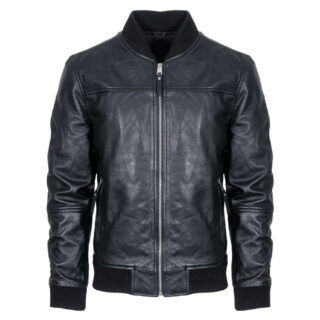 Clothing Prince Oliver Black Bomber Leather Jacket 100% Leather (Modern Fit)