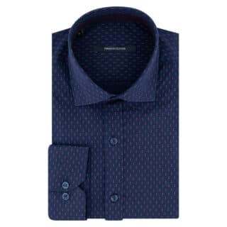 Clothing Prince Oliver Dark Blue Shirt with Red Micro Design (Modern Fit)