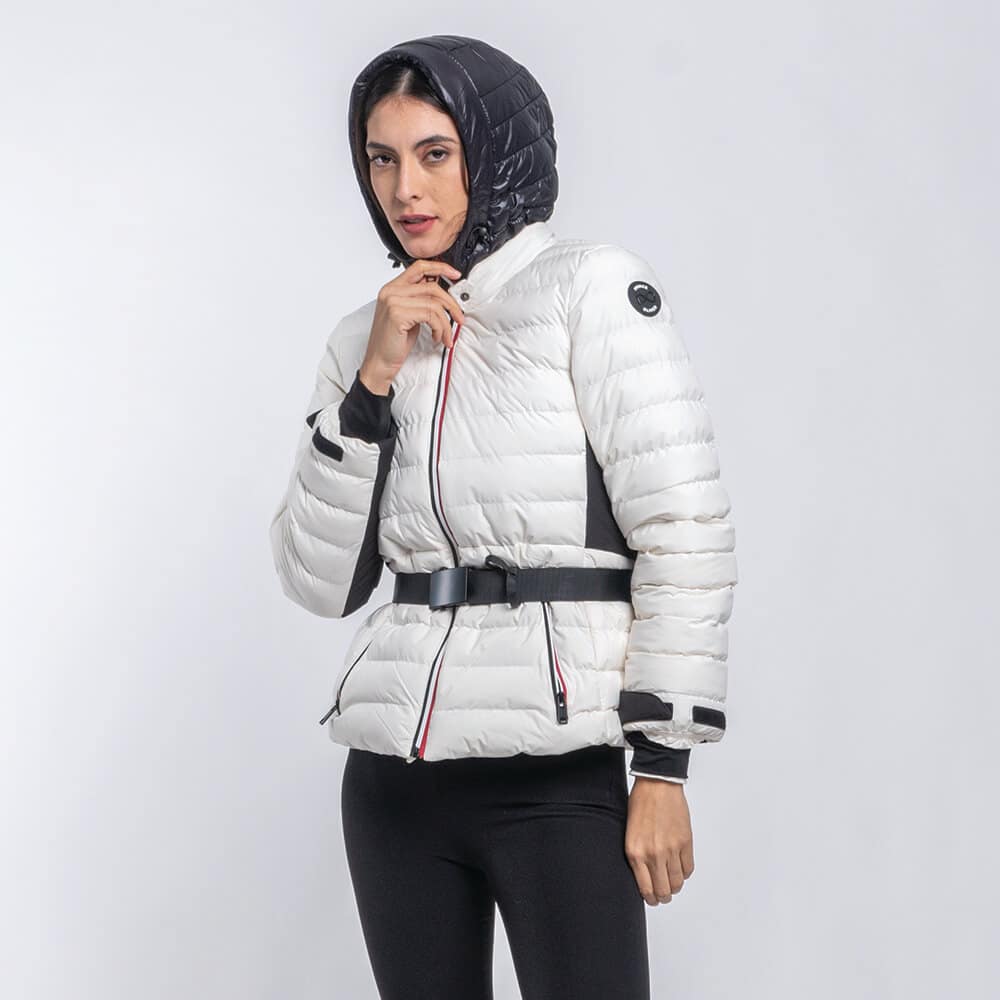  Γυναικείο Puffer Jacket Λευκό/Μαύρο με Κουκούλα 2025