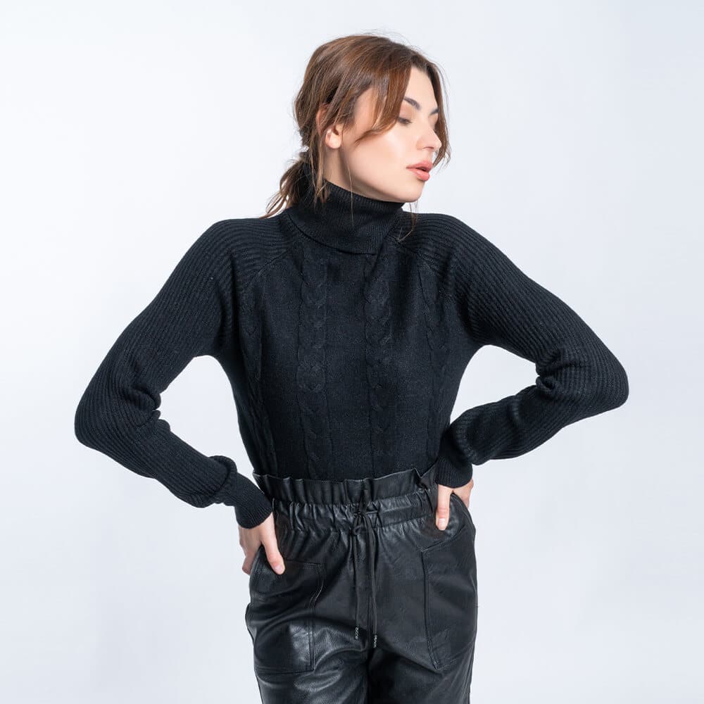 Clothing Women’s Black Knitted Blouse with Jacquard Knit 2