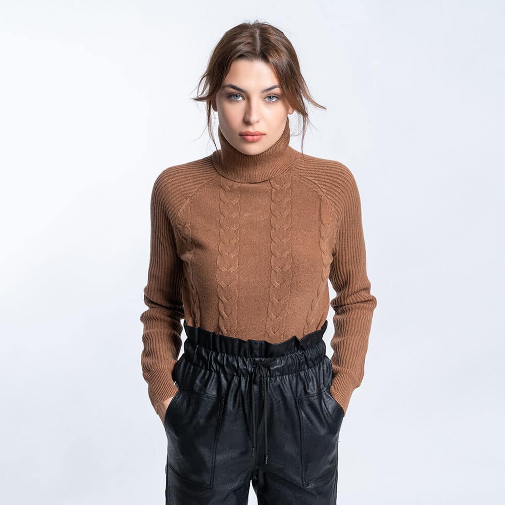 Clothing Women’s Brown Knitted Blouse with Jacquard Knit 4