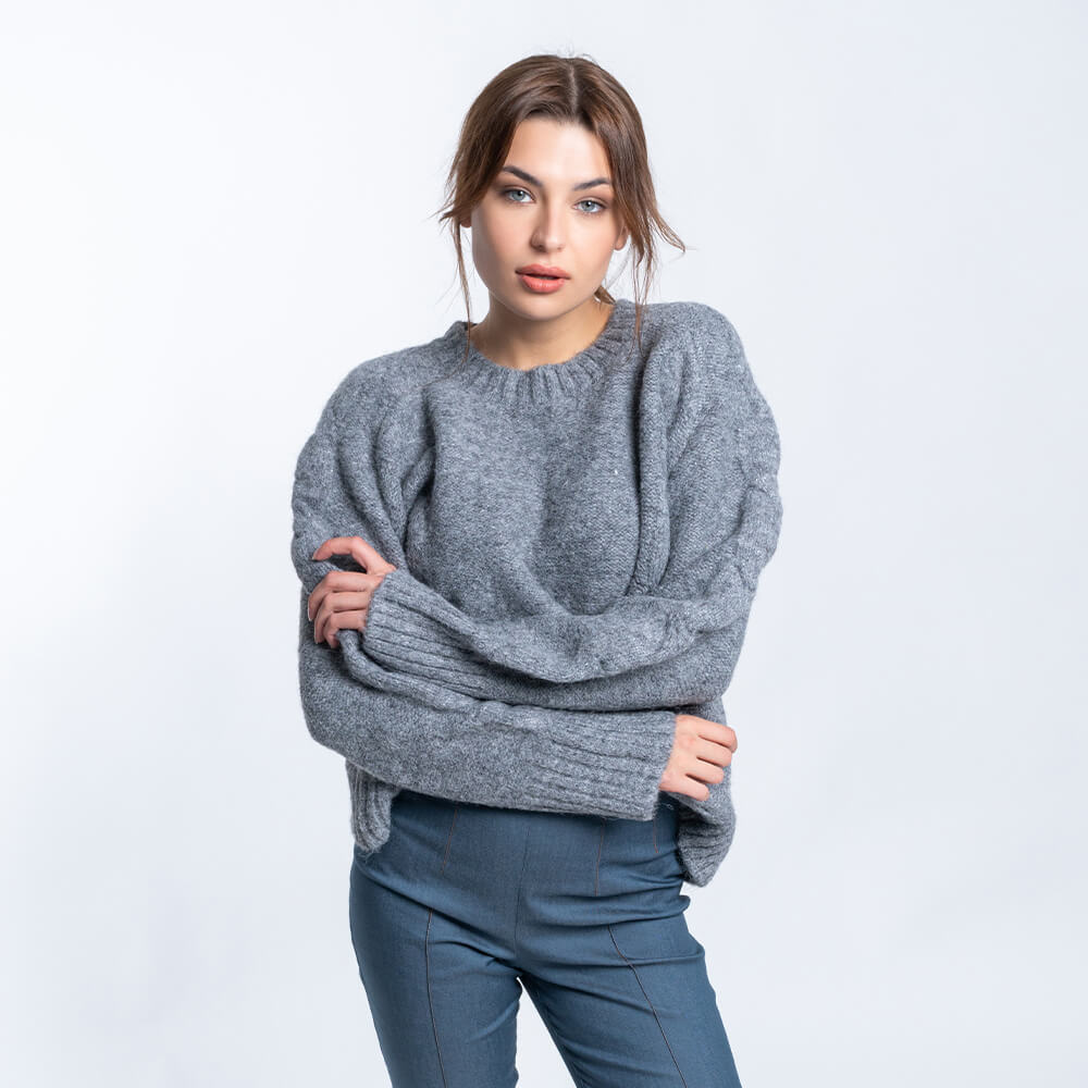 Clothing Women’s Grey Knitted Round Neck Blouse 2