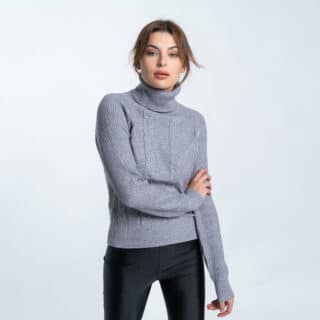 Clothing Women’s Grey Knitted Blouse with Jacquard Knit