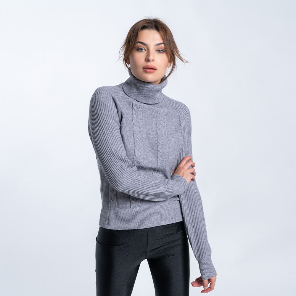 Clothing Women’s Grey Knitted Blouse with Jacquard Knit 2