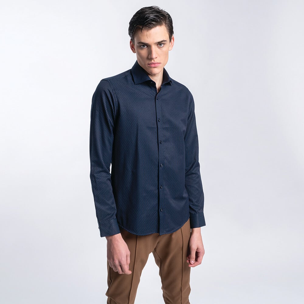Clothing Prince Oliver Blue Shirt with Micro Design (Modern Fit) 2