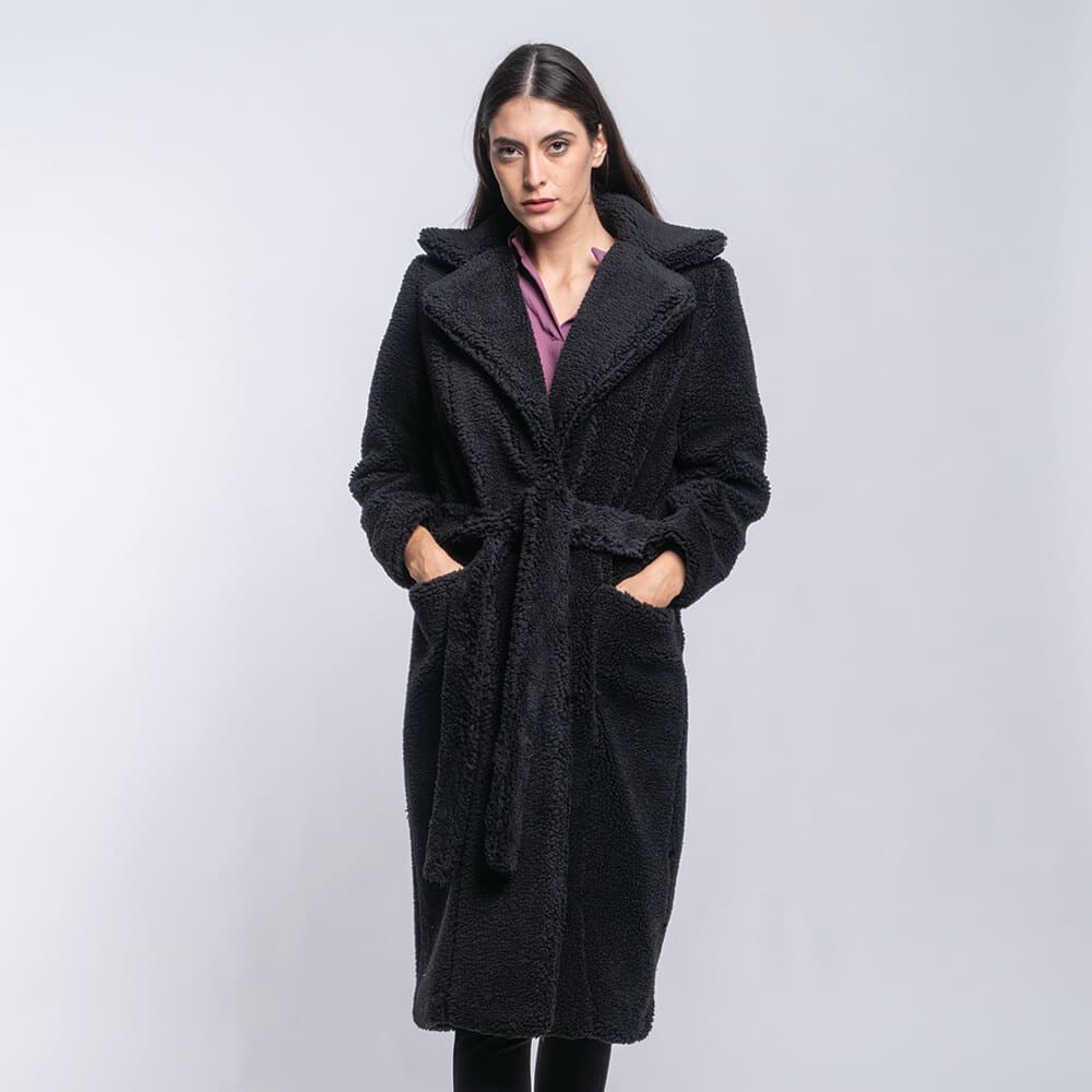 Women Teddy Bear Coat Μαύρο 6