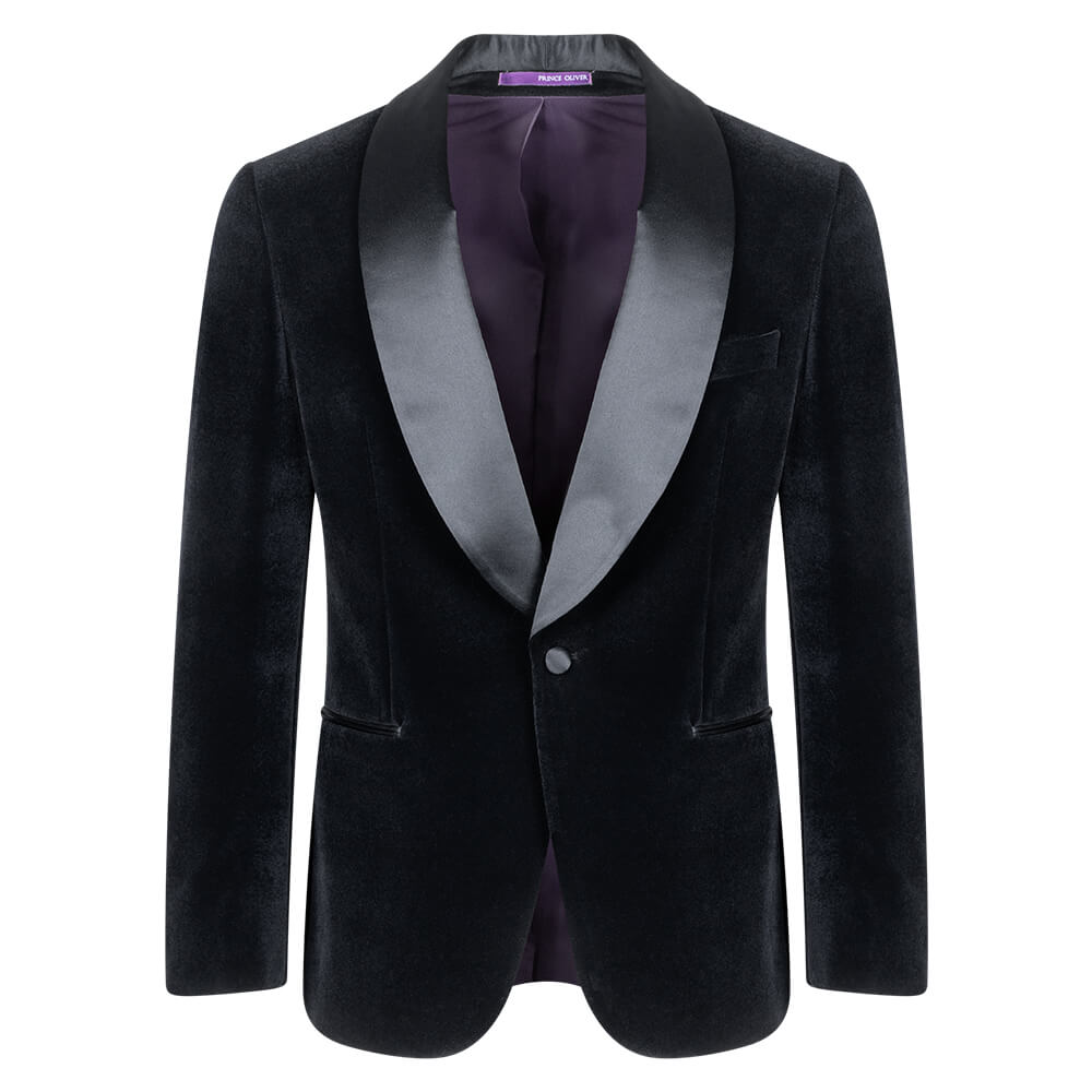 Men > Ένδυση > Ανδρικά Σακάκια Prince Oliver Velvet Blazer Μαύρο με Shawl Σατέν Πέτο (Modern Fit)