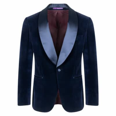 Prince Oliver Blue Velvet Blazer with Shawl Satin Lapel Modern Fit Prince Oliver