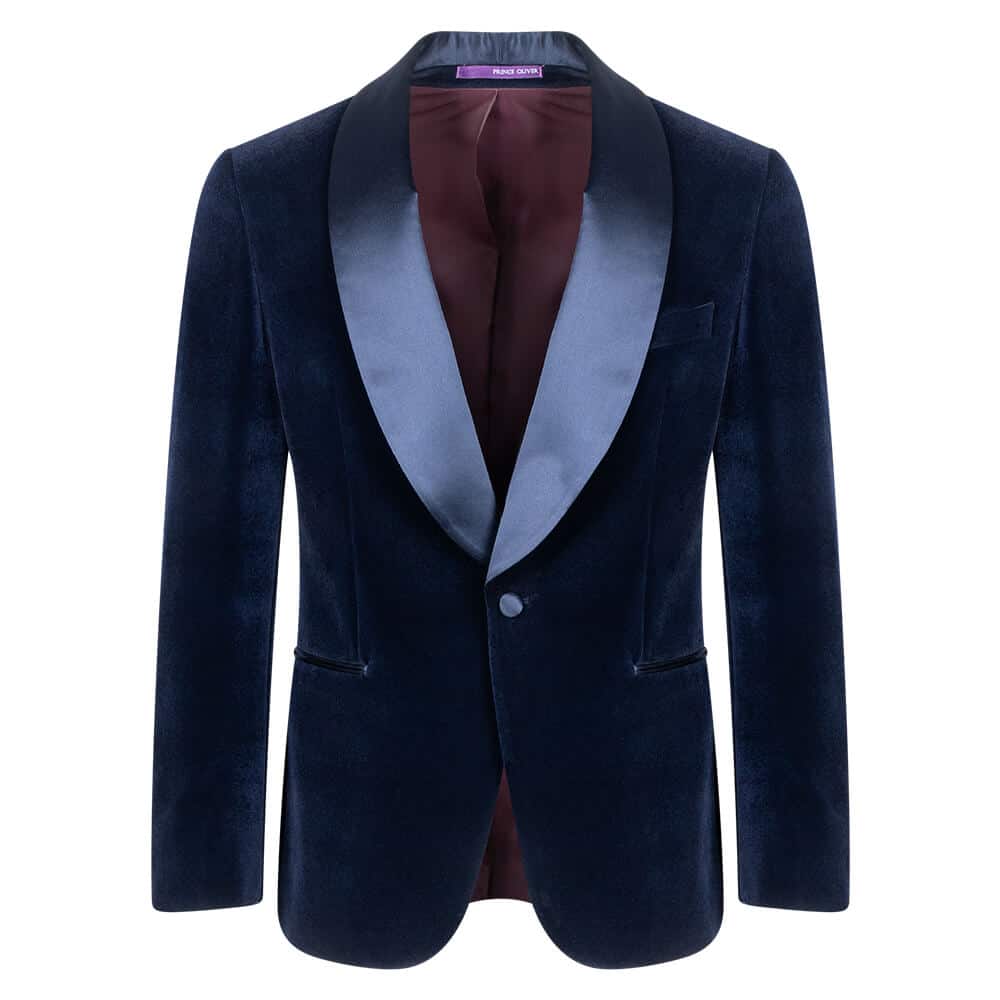 Men > Ένδυση > Ανδρικά Σακάκια Prince Oliver Velvet Blazer Μπλε με Shawl Σατέν Πέτο (Modern Fit)