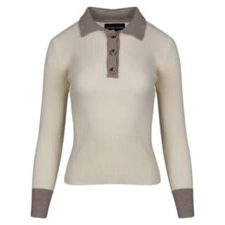 Clothing Prince Oliver Women’s Beige Rip Knitted Blouse With Collar 4