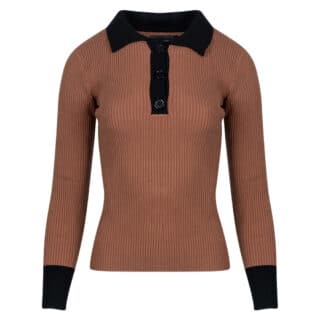 Clothing Prince Oliver Women’s Knitted Rip Blouse with Collar Brown