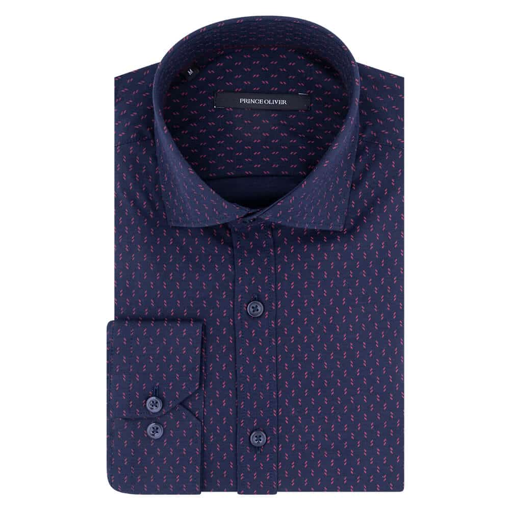 Prince Oliver Prince Oliver Πουκάμισο Μπλε με Κόκκινο Μικροσχέδιο (Modern Fit)
