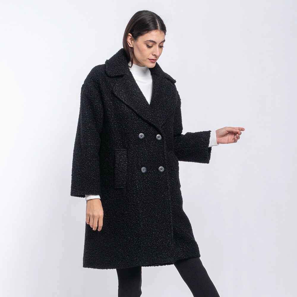 Women Γυναικείo Oversized Boucle Coat Μαύρο 6