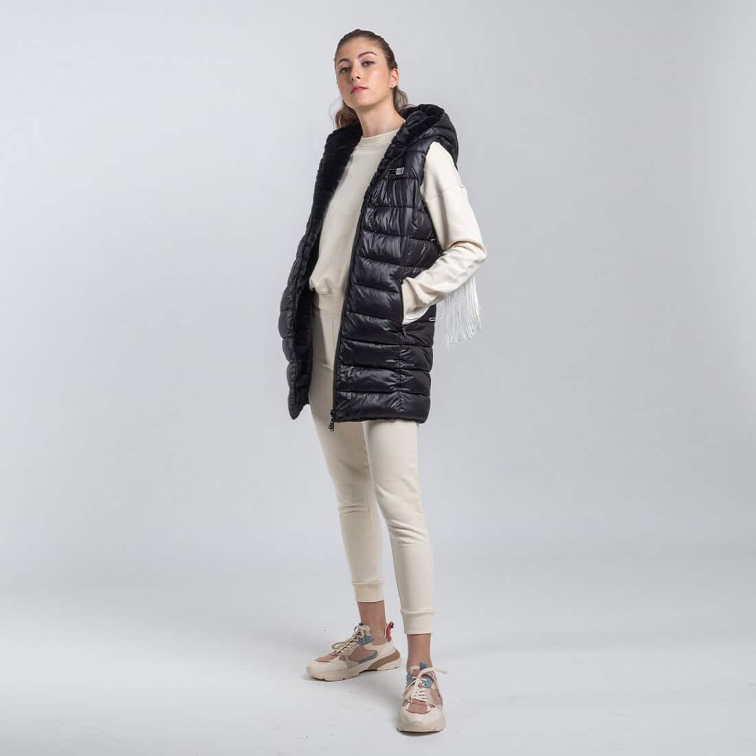  Fashion Γυναικείο Reversible Vest Μαύρο 2025