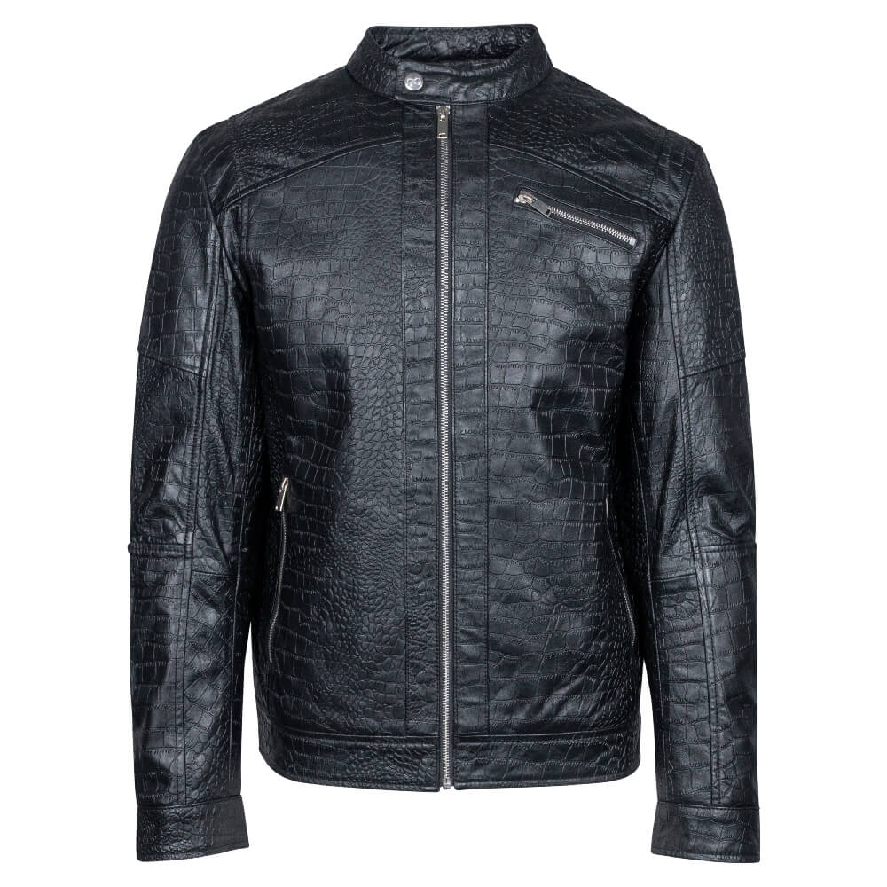 Men > Ένδυση > Ανδρικά Δερμάτινα Μπουφάν Croco Style Racer Jacket Μαύρο 100% Leather (Modern Fit)