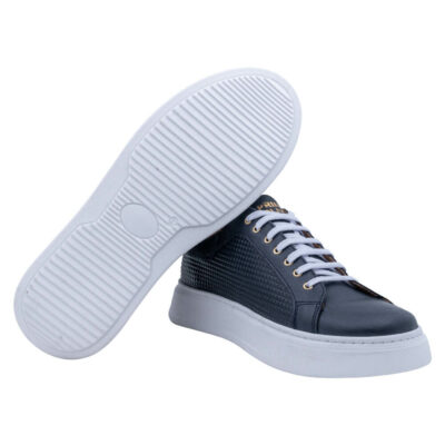 Low-top Blue Dark Leather Sneakers - Prince Oliver