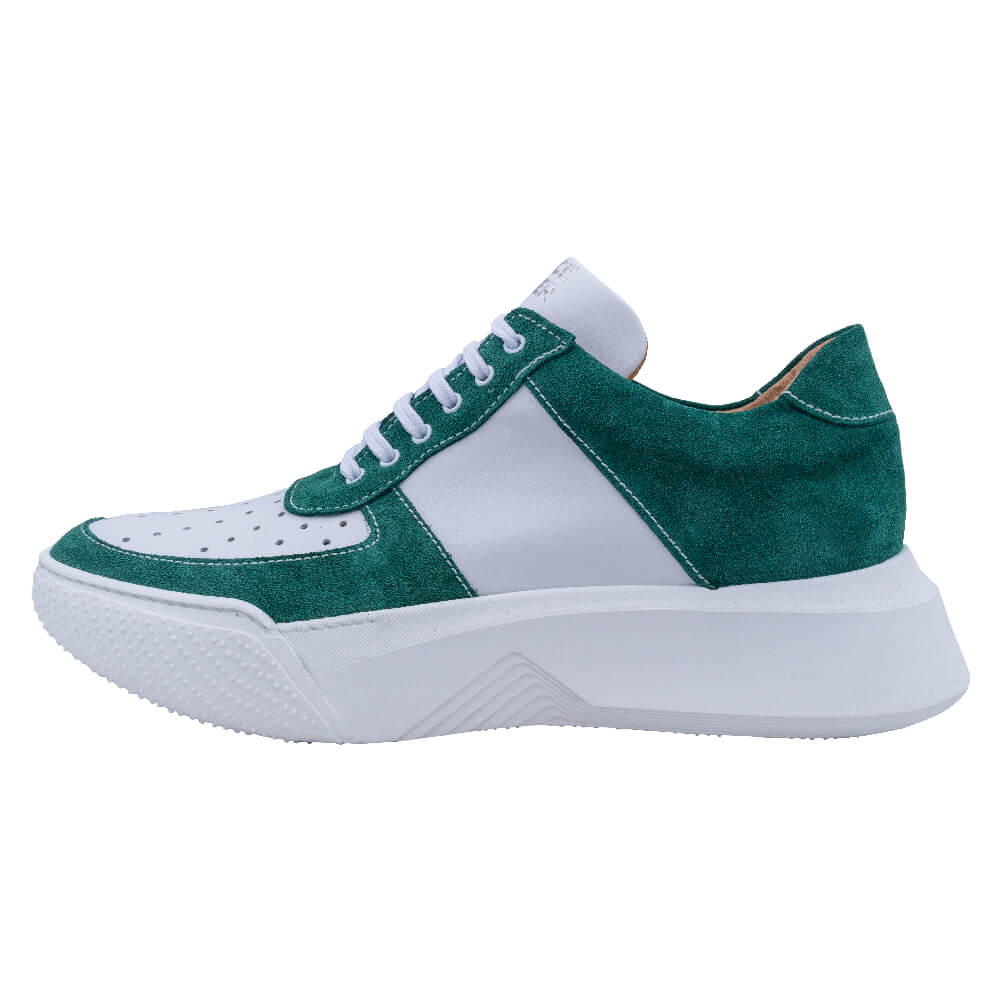 Prince Oliver Designer Λευκα Sneakers με Πράσινες Σουέντ Λεπτομέρειες