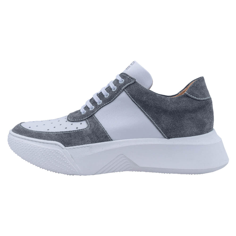 Prince Oliver Designer Λευκα Sneakers με Γκρι Σουέντ Λεπτομέρειες