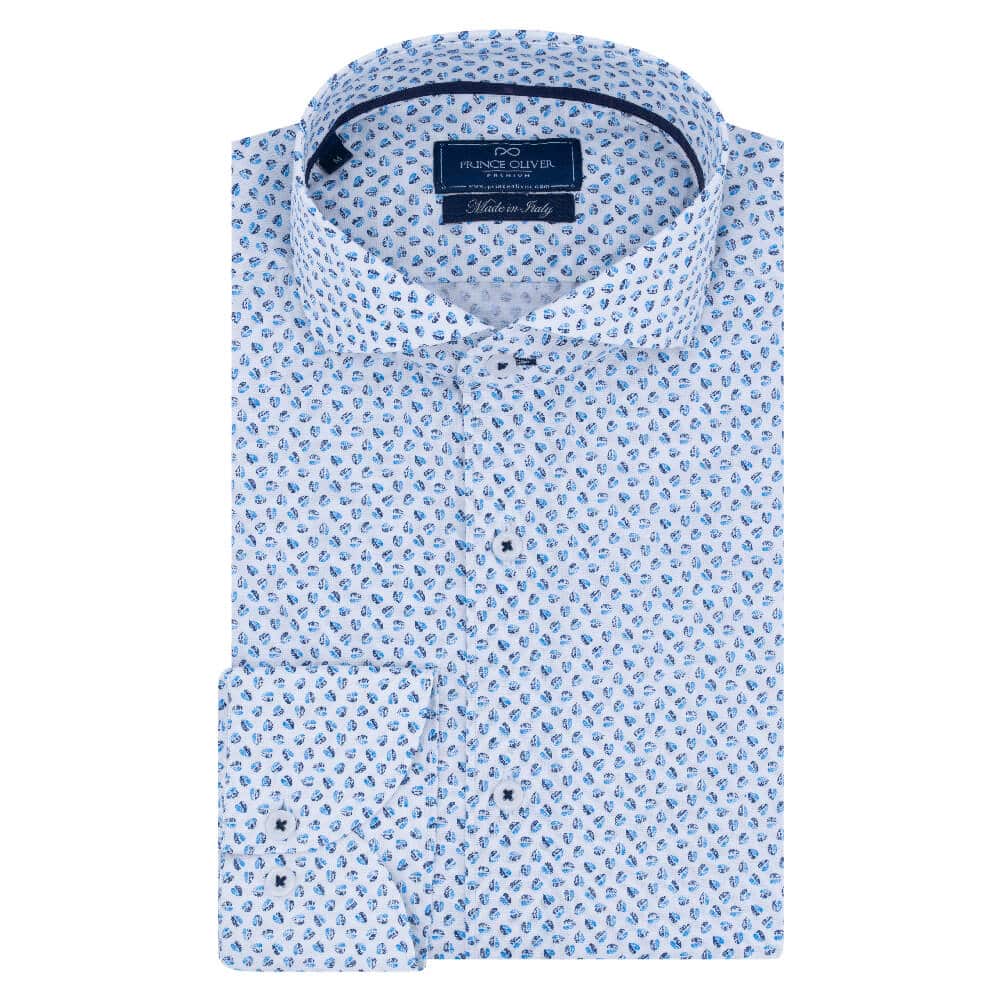 Men > Ένδυση > Ανδρικά Πουκάμισα Superior Πουκάμισο Λευκό με Γαλάζιο Μικροσχέδιο 100% Fine Cotton (Modern Fit)