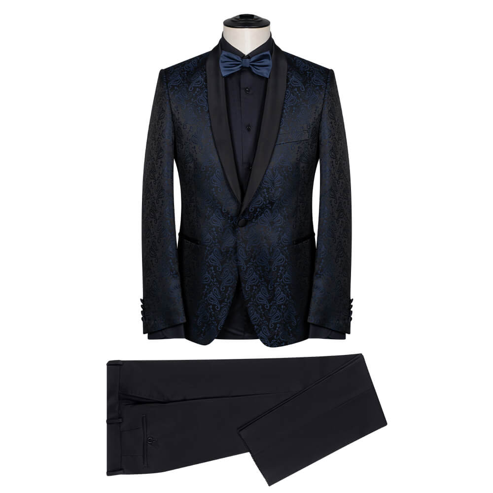 Men > Ένδυση > Ανδρικά Κοστούμια Prince Oliver Tuxedo Μπλε Μπροκάρ (Modern Fit)