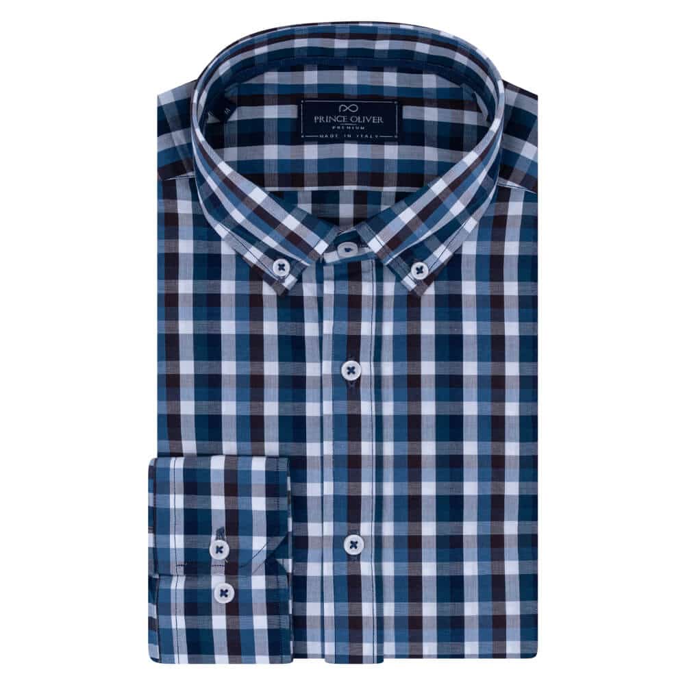 Men > Ένδυση > Ανδρικά Πουκάμισα Superior Πουκάμισο Button Down Καρό Μπλε 100% Fine Cotton (Modern Fit)