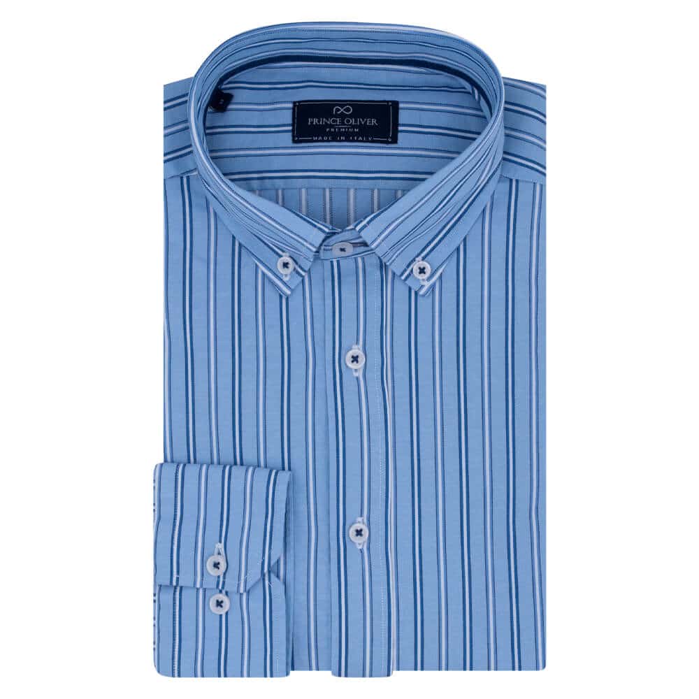 Men > Ένδυση > Ανδρικά Πουκάμισα Superior Πουκάμισο Button Down Ριγέ Γαλάζιο 100% Fine Cotton (Modern Fit)