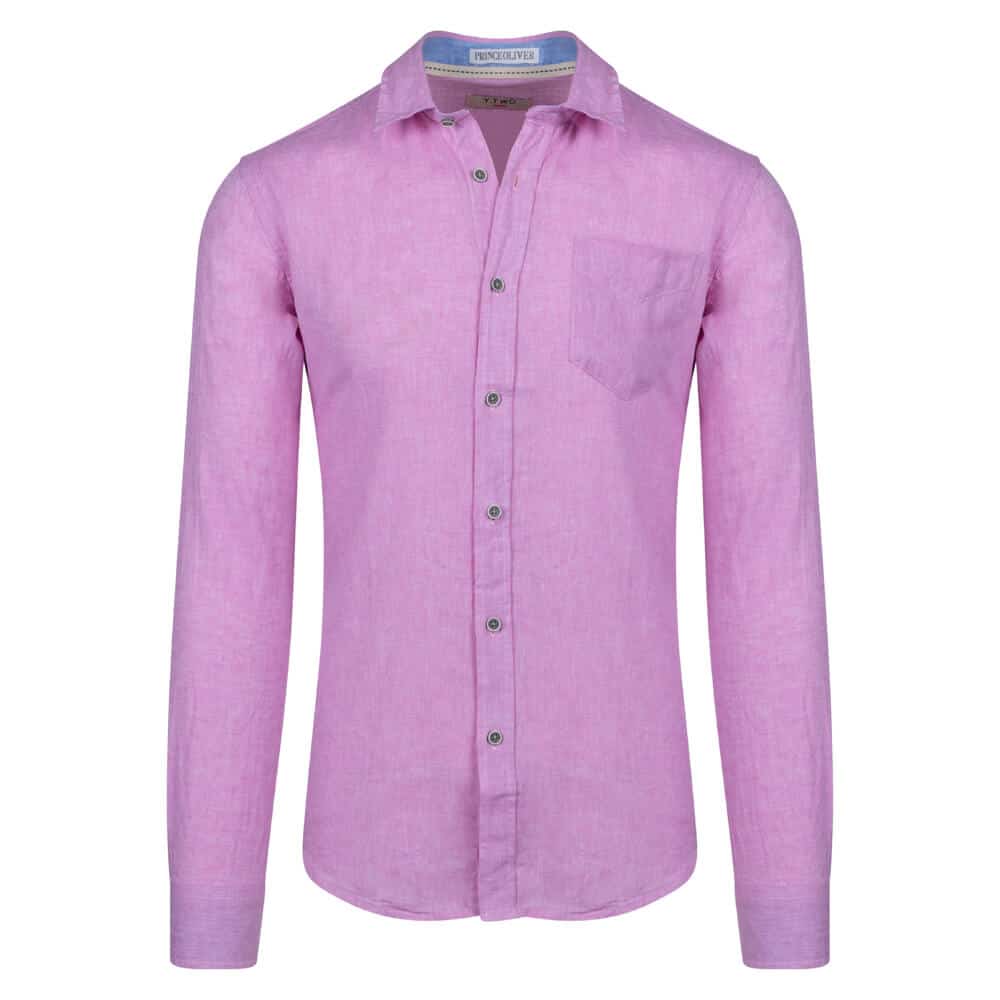 Prince Oliver Prince Oliver Πουκάμισο Λινό Ροζ (Modern Fit)