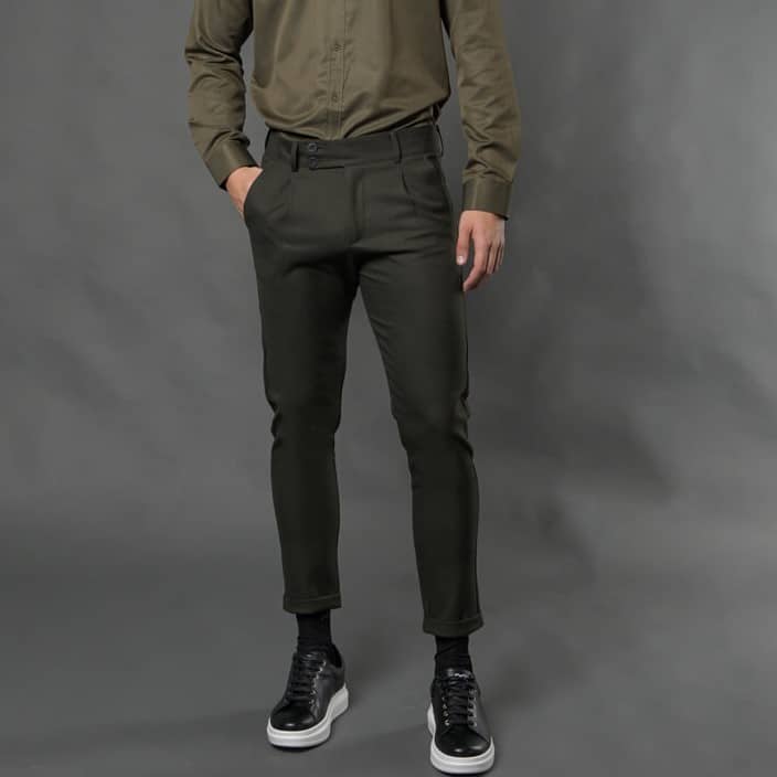 Ανδρικά Παντελόνια και Chinos > Men > Ένδυση Υφασμάτινο Trendy Παντελόνι Καρό Πράσινο(Comfort Fit)