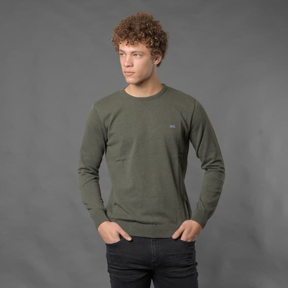 Men > Ένδυση > Ανδρικές Μπλούζες και Πουλόβερ Signature Πουλόβερ Πράσινο Round Neck in Cotton (Modern Fit)