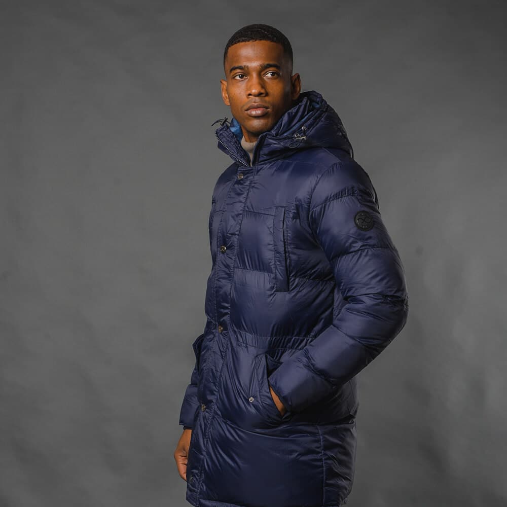 Ανδρικά Πανωφόρια > Men > Ένδυση Padded Long Jacket Μπλε Σκούρο με Κουκούλα (Modern Fit)