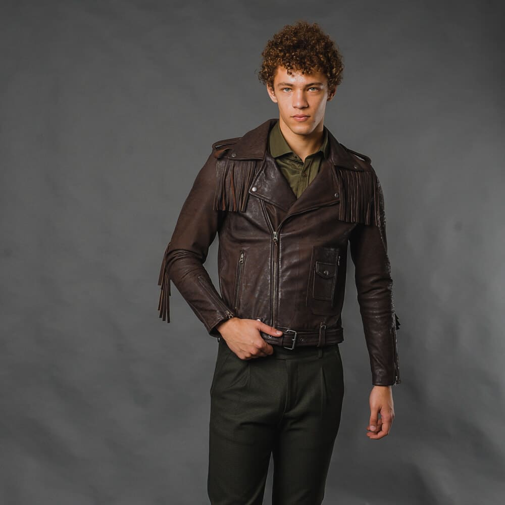 Men > Ένδυση > Ανδρικά Δερμάτινα Μπουφάν Fashionable Perfecto Jacket Καφέ Με Κρόσια 100% Leather (Modern Fit)