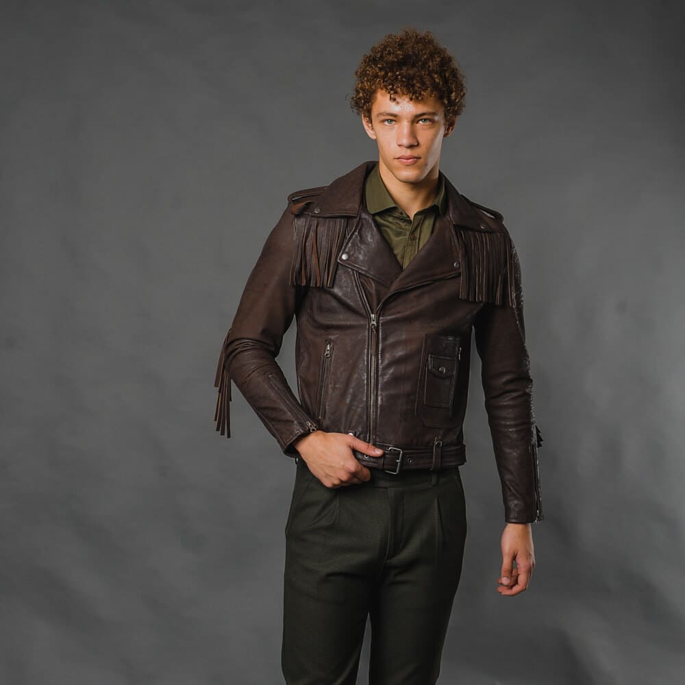 Perfecto Jacket Brown With Trim 100 Leather Modern Fit New Arrival Prince Oliver